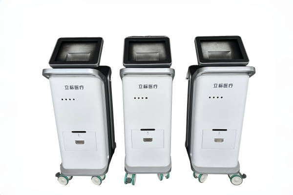 Precision CNC plastic processing services applied to the vertical physiotherapy cart housing, creating precise cutouts for the screen and ventilation.