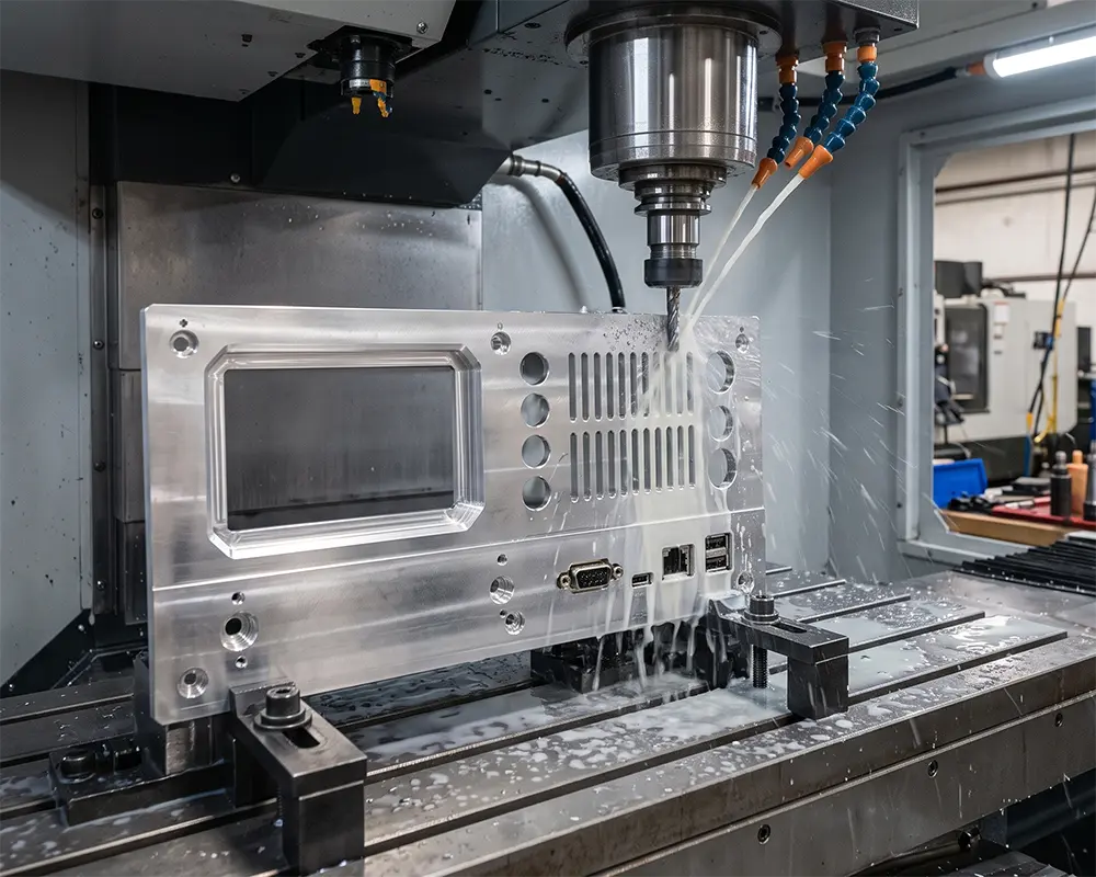 Precision machining of screen openings, vents, connectors and mounting features after forming.