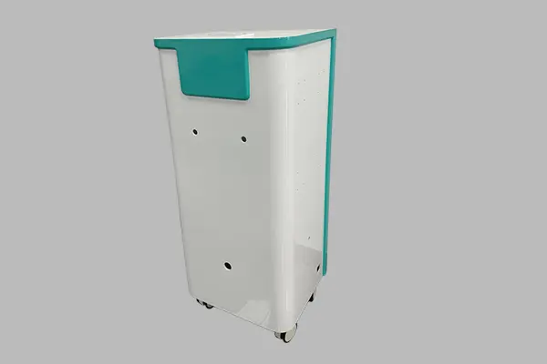 Housing concepts for rehabilitation or therapy equipment with moving arms, supports, user interfaces and panels that need clearance during operation.