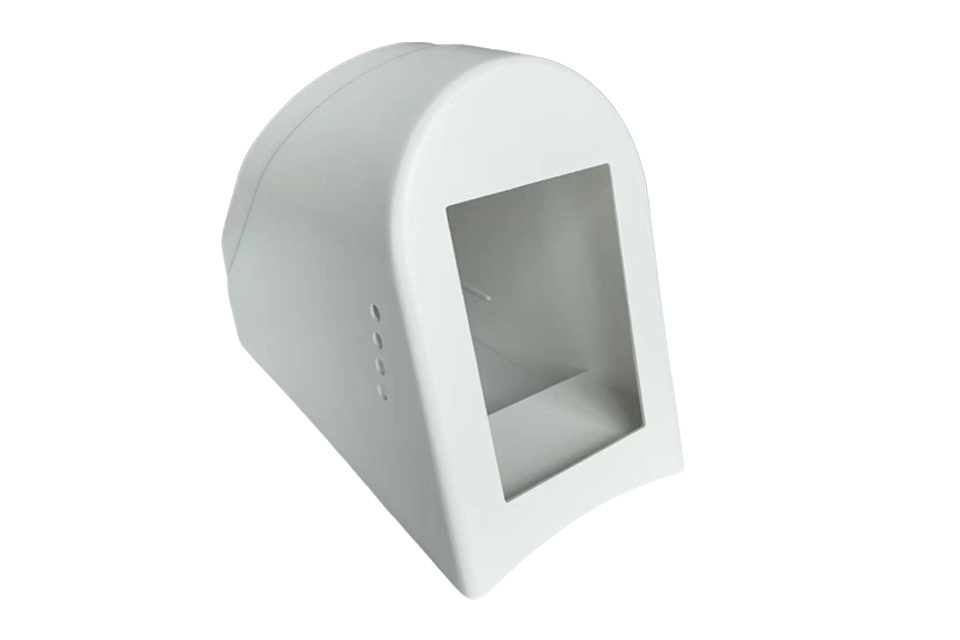 ABS beauty device enclosure manufactured by vacuum forming with curved matte white housing