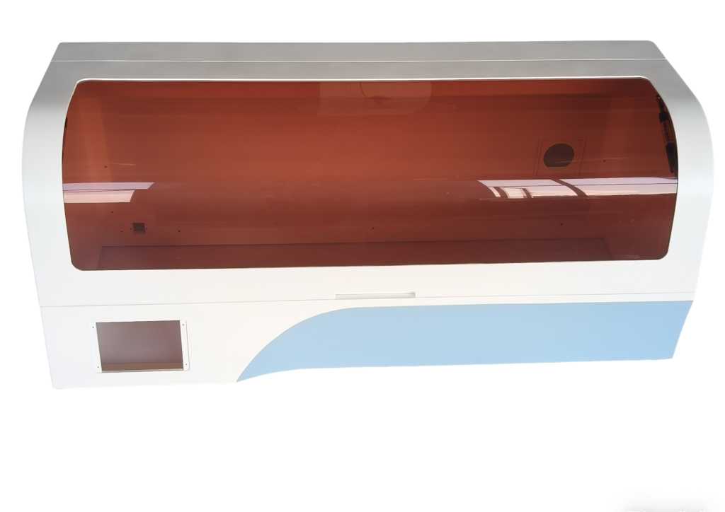 tinted acrylic observation window installed in laboratory equipment enclosure