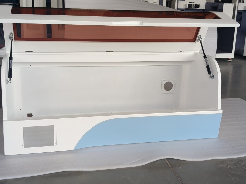 large plastic housing for laboratory analyzer with curved observation window